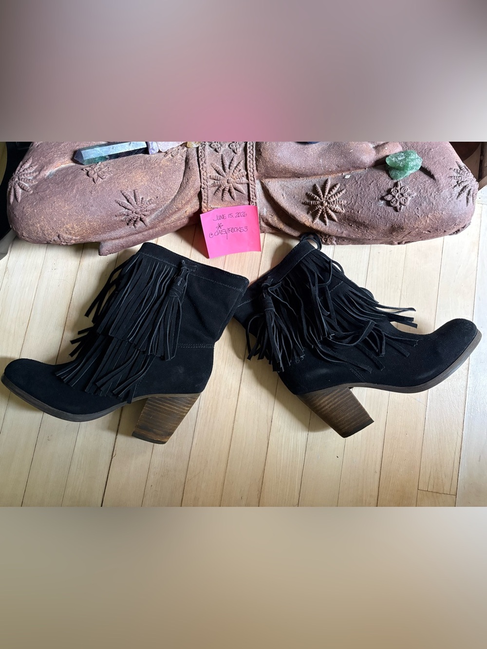 Denim & Supply Ralph Lauren Black Suede Fringe Ankle Booties New With Box Size 7